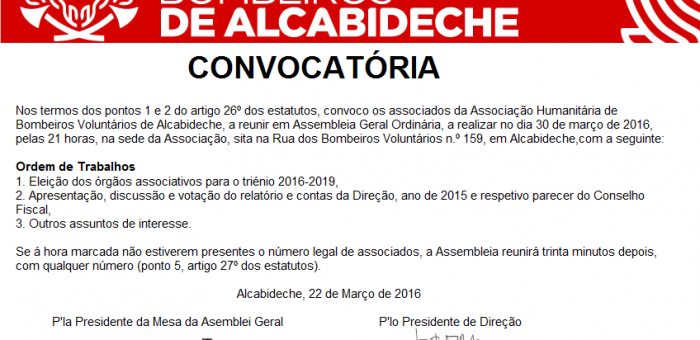 Convocatória Eleições Triénio 2016-2019